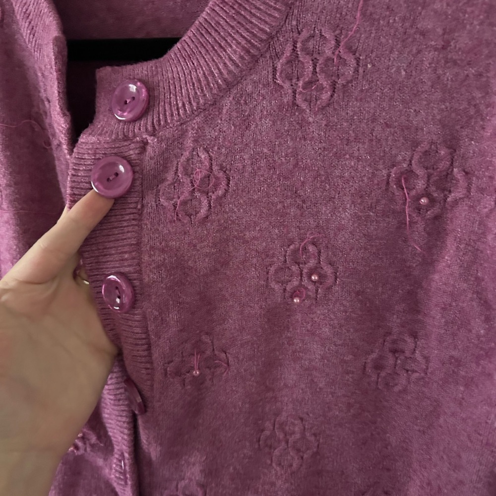 Belle‎ Femme Women’s Wool Cashmere Blend Mauve Cardigan Large Grandma Cozy - Picture 10 of 16